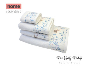 Star Line face towel with border trim, 50x90cm, 530gsm - Floral Blue