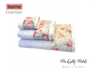Star Line face towel with border trim, 50x90cm, 530gsm - Floral Coral Gray 
