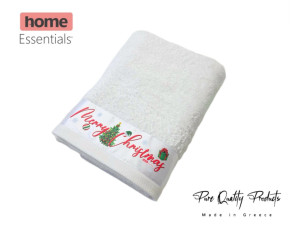 Star Line face towel, with satin band, 50x90, 530gsm Christmas Theme - Merry Christmas